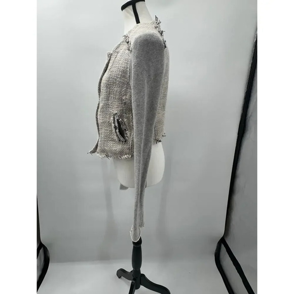 We The Free Women's Gray Tweed Crop Moto Jacket Frayed Hem 100% Cotton Size 6 - Picture 4 of 8
